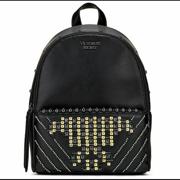 Victoria\'s Secret Black Studded Backpack Victoria Secret Black Velvet Studded Backpack - New | eBay main image 4